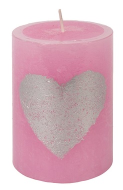 Svíčka válec růžová se srdcem 7 × 10 cm, výdrž až 35 h