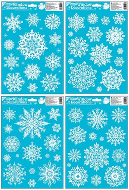 Okenní fólie s glitry Vločky bílé 20 × 30 cm