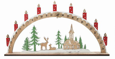 Adventní kalendář Svíčky v oblouku dřevěný 40 x 20,5 x 4 cm