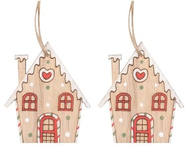 Domek s bílou střechou dřevěný na zavěšení 4,5 x 6 x 0,5 cm, 2 ks v sáčku