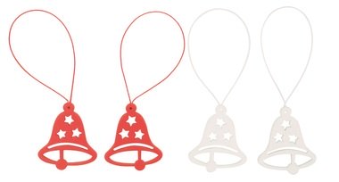 Zvonek dřevěný na zavěšení 4,5 cm, bílý a červený 4 ks