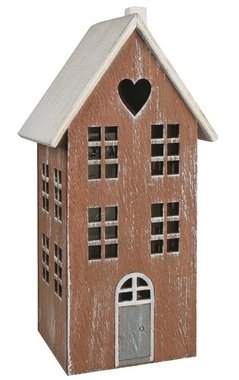 Dřevěný domek hnědý s patinou na postavení s LED 10 x 20 x 9 cm  Dřevěný domek hnědý s patinou na postavení s LED 10 x 20 x 9 cm