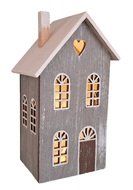 31017 Dřevěn&yacute; domek &scaron;ed&yacute; s patinou na postaven&iacute; s LED 12 x 20 x 9,5 cm -2