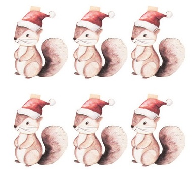 Veverky dřevěné na kolíčku 3,5 x 4,5 x 0,3 cm, 6 ks v sáčku