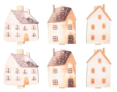Mix dřevěných domků na kolíčku cca 4 x 3 x 0,3 cm, 6 ks v sáčku