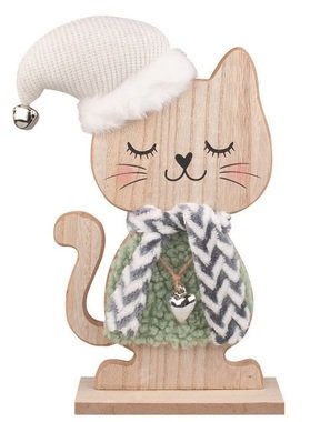 Kočka v zeleném kožíšku dřevěná na postavení 17 x 27,5 x 6 cm