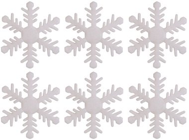 Vločka bílá glitrová s lepíkem 6 ks v sáčku, 6 cm
