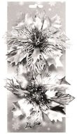 3391 Poinsettie stř&iacute;brn&aacute; 14 cm, 2 ks na klipu-1