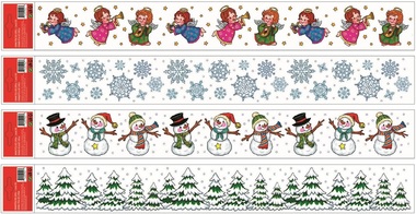 Okenní fólie pruh Lesík, vločky a sněhuláčci 55 × 7 cm