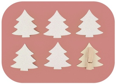Dřevěné bílé stromy s glitry na kolíčku 4,5 cm, 6 ks