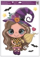 Okenní fólie – Holčička s kloboukem a koštětem