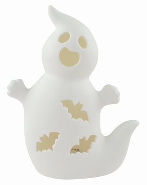 Svítící porcelánový Duch 12 x 15 x 6,5 cm, teplá bílá, 1 LED, časovač
