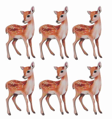 Srnka dřevěná 3 x 5 x 0,3 cm s lepíkem, 6 ks v sáčku