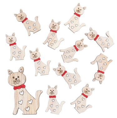 Kočka dřevěná s mašlí s lepíkem 2,5 x 4 x 0,3 cm, 12 ks přírodní