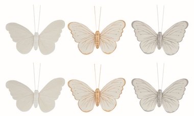 Motýli s glitry na klipu 9,5 x 8 x 2 cm, 6 ks v sáčku