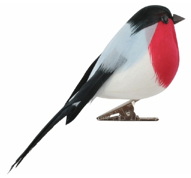 Pták Červenka s peřím na klipu 9 x 6 x 4 cm