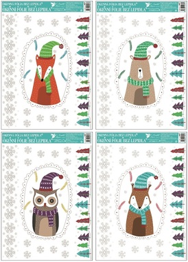 Okenní fólie s glitry Oválky se zvířátky 38 × 30 cm