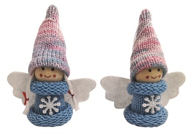 Anděl s duhovou čepicí v modrém svetříku na zavěšení 8,5 cm Anděl s duhovou čepicí v modrém svetříku na zavěšení 8,5 cm