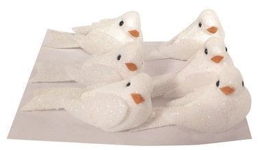 Holubičky z polystyrénu s glitrem 5 x 3 x 2,5 cm, 6 ks v sáčku