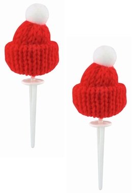 Čepice pletená červená ? 3 x 4 cm + zápich, 2 ks v sáčku