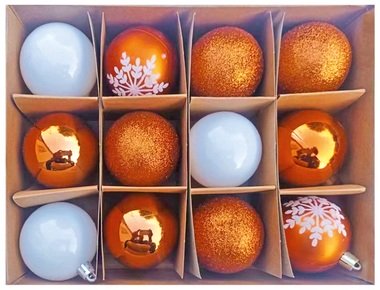 Sada plastových baněk 6 cm, 12 ks v krabičce, oranžové