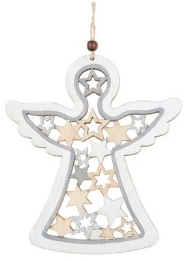 Anděl dřevěný se stříbrnými glitry 15 x 17 cm