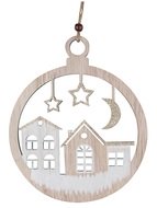 4977 Baňka domky s nebem se zlat&yacute;m glitrem na zavě&scaron;en&iacute; 19,5 cm-1