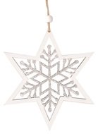 5592 Hvězda s vločkou dřevěn&aacute; na zavě&scaron;en&iacute; 15 cm, b&iacute;l&aacute; -1