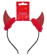 Čelenka do vlasů čertovské rohy  z filcu s kožíškem červené, obvod 37 cm