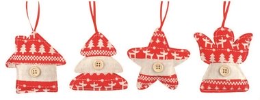 Hvězda, stromek, domek, anděl z látky na zavěšení 9 cm 