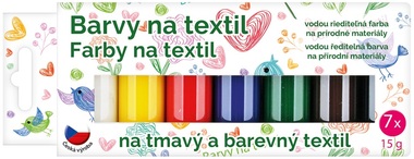 Barvy na textil tmavý a barevný, sada 7 x 20 g + šablony 