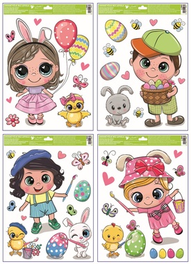 Okenní fólie s glitry Velikonoční radovánky 30 x 42 cm