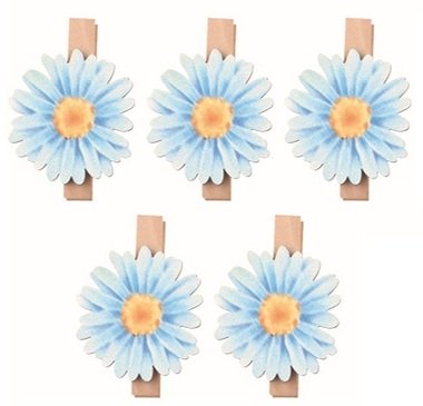 Květina dřevěná modrá 3 x 3 x 0,2 cm na kolíčku, 5 ks
