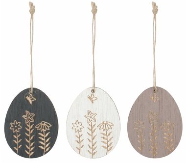 Vejce dřevěné 5 x 7 x 0,5 cm na zavěšení, 6 ks v krabičce