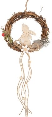 Věneček proutěný se zajícem 13 x 13 x 3 cm + stuha