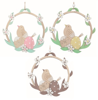 Velikonoční dekorace Pták ve věnci 16,5 x 16 x 1 cm na zavěšení