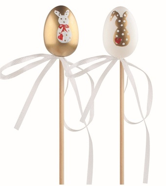 Velikonoční vejce plastové Zlatí zajíčci 4 cm + špejle