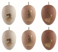 7599 Velikonočn&iacute; vejce plastov&aacute; Zlat&iacute; zaj&iacute;čci na hněd&eacute;m 6 cm na zavě&scaron;en&iacute;, 6 ks v s&aacute;čku-1