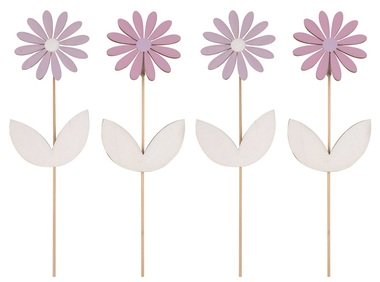 Kytička dřevěná na špejli s pohyblivým květem růžová, fialová