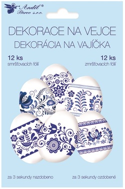 Smršťovací dekorace na vejce, modrý motiv 12 ks 
