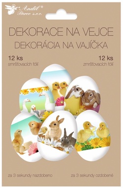 Smršťovací dekorace na vejce 12 ks, živá zvířátka