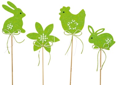 Zápich zajíc, slepička, květina zelená 9 x 9 x 0,3 cm + špejle 