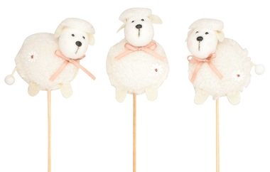 Ovečka bílá s růžovou mašlí zápich 6 x 8 x 6 cm + špejle 