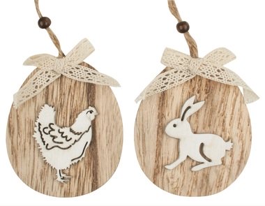 Vajíčko k zavěšení dřevěný slepička,zajíc 8x 9,5 x 0,5 cm