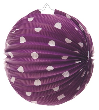 Lampion papírový kulatý, skládací Fialový s puntíky 25 cm