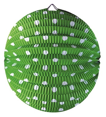 Lampion papírový kulatý, skládací Zelený s puntíky 25 cm