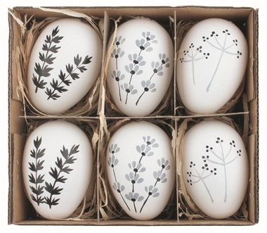 Sada velikonočních plastových vajec malované Kvítí 6 cm na zavěšení, 6 ks v krabičce