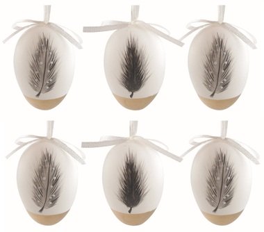 Velikonoční vejce plastová Pírka 6 cm na zavěšení, 6 ks v sáčku