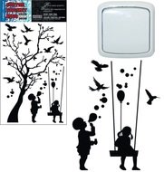 Obtisk silueta strom s ptáky 24 x 15 cm