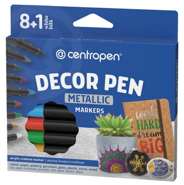 Značkovače DECORPEN METALLIC na kov,sklo,plast,keramiku,kámen 8+1 ks CENTROPEN